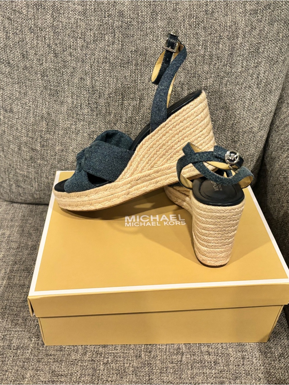 Michael Kors Denim-Look Bow Espadrille Wedge Sandals - Blue